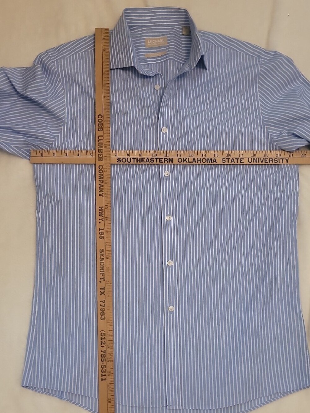 Michael Kors Blue and White Striped Men's Dress Shirt - Picture 5 of 5